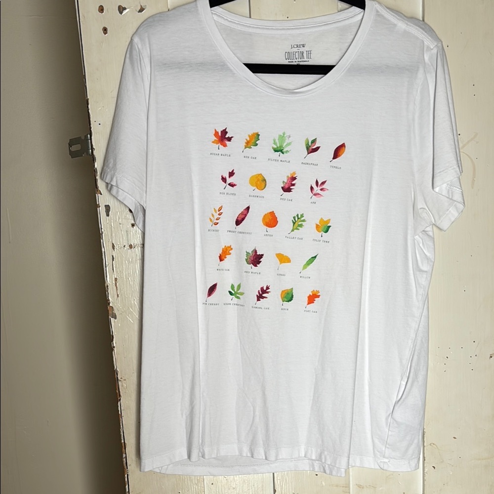 J. Crew White Tee with Colorful Leaf Print